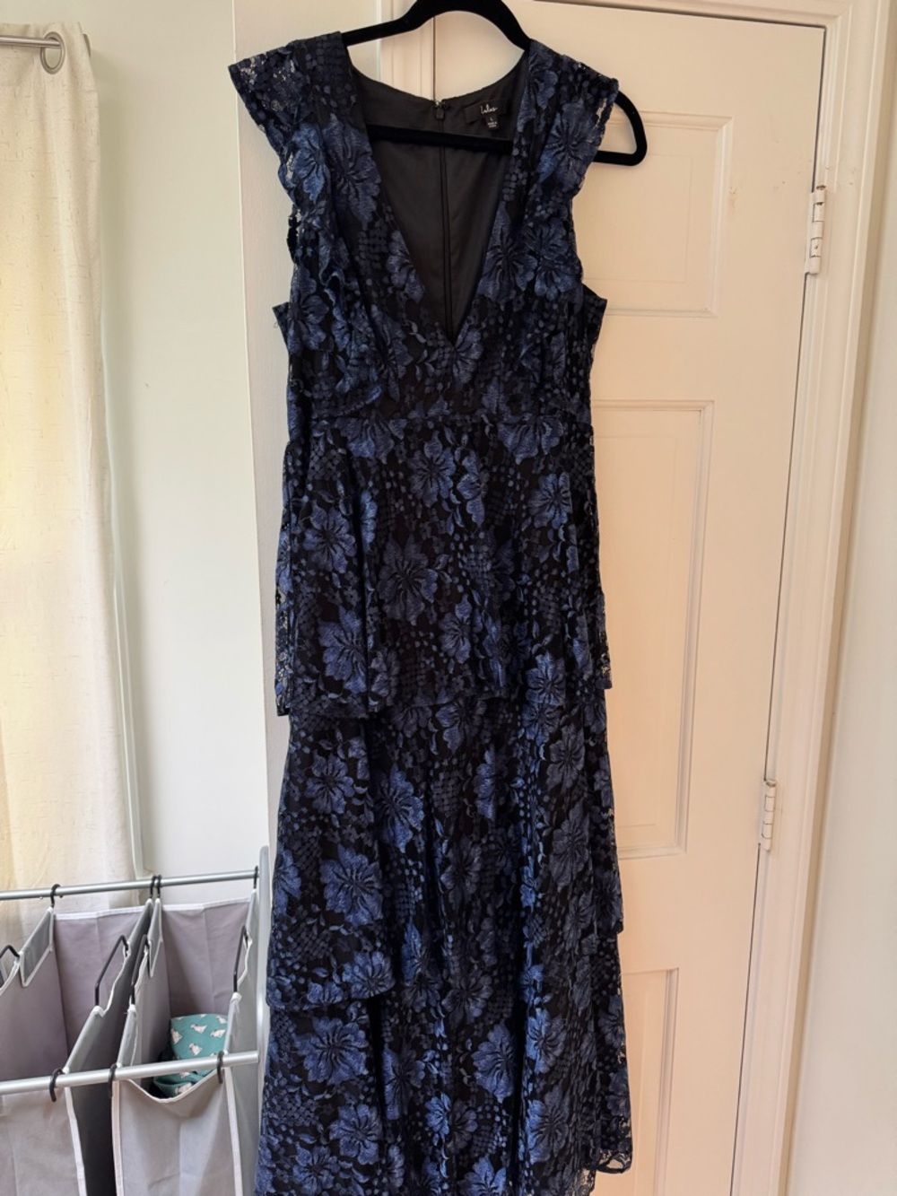 Lulus Molinetto Navy Blue Lace Ruffled Tiered Sleeveless Maxi Dress - Picture 4 of 7